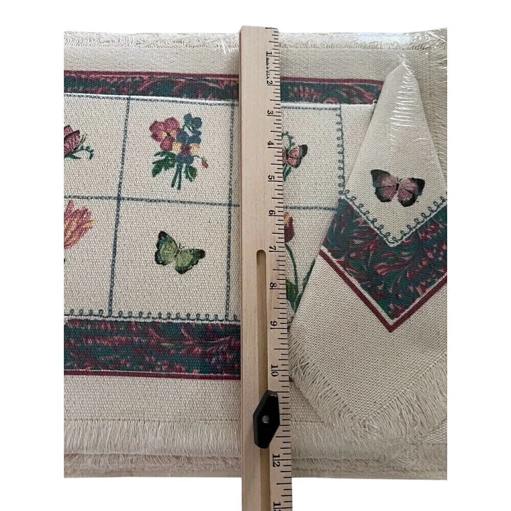 Vintage Stevens Linen Placemats Napkins Cup Towel Original Packaging Butterflies